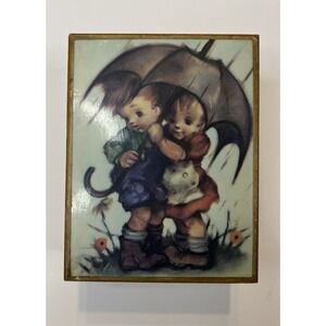 Vintage Hummel Boy/Girl Umbrella Made in Japan Wooden Music Box - Works
